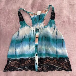 Love Squared Teal and Black Lace Camisole